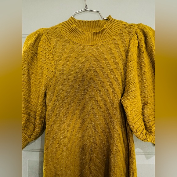 HAPPY NATURE BRAND MUSTARD PUFF SLEEVE SWEATER DRESS SIZE SMALL - Picture 11 of 11